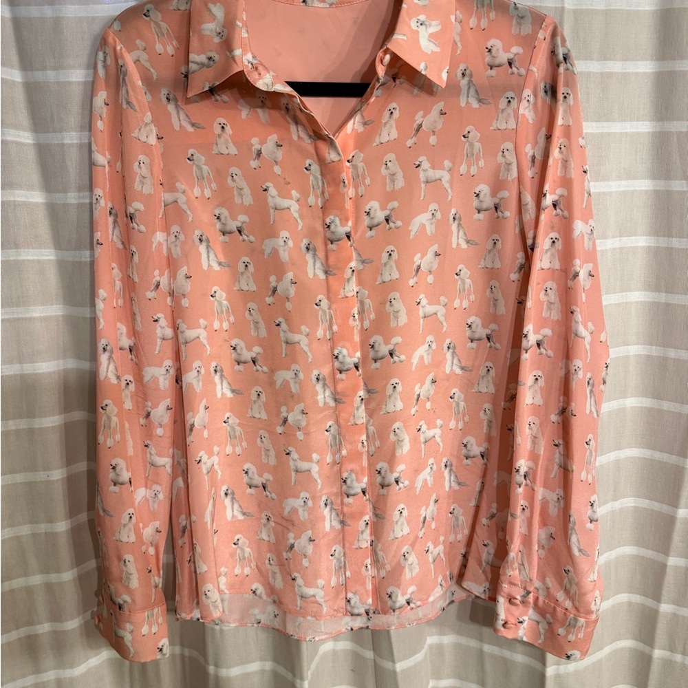 Alice + Olivia Pink Dog Poodle Print Silk Willa Blouse - Picture 2 of 7